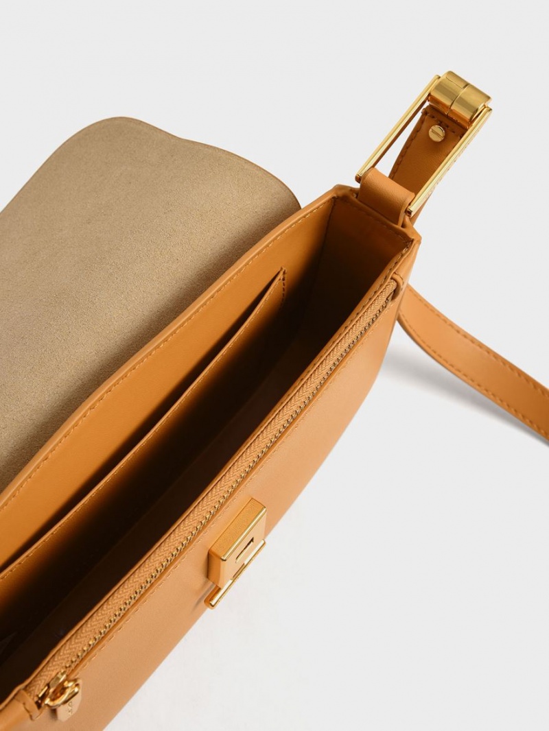 Geanta De Umar Charles & Keith Koa Square Push-Lock Portocalii | 165FDAHBS