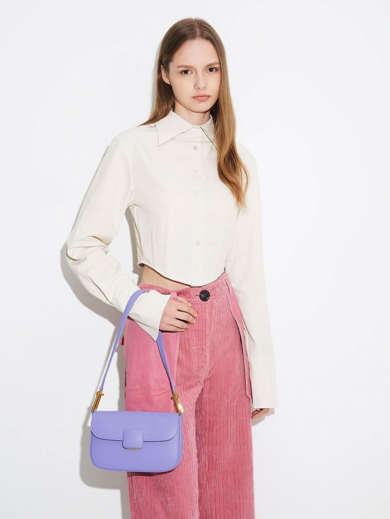 Geanta De Umar Charles & Keith Koa Square Push-Lock Violet | 462WXEIPM