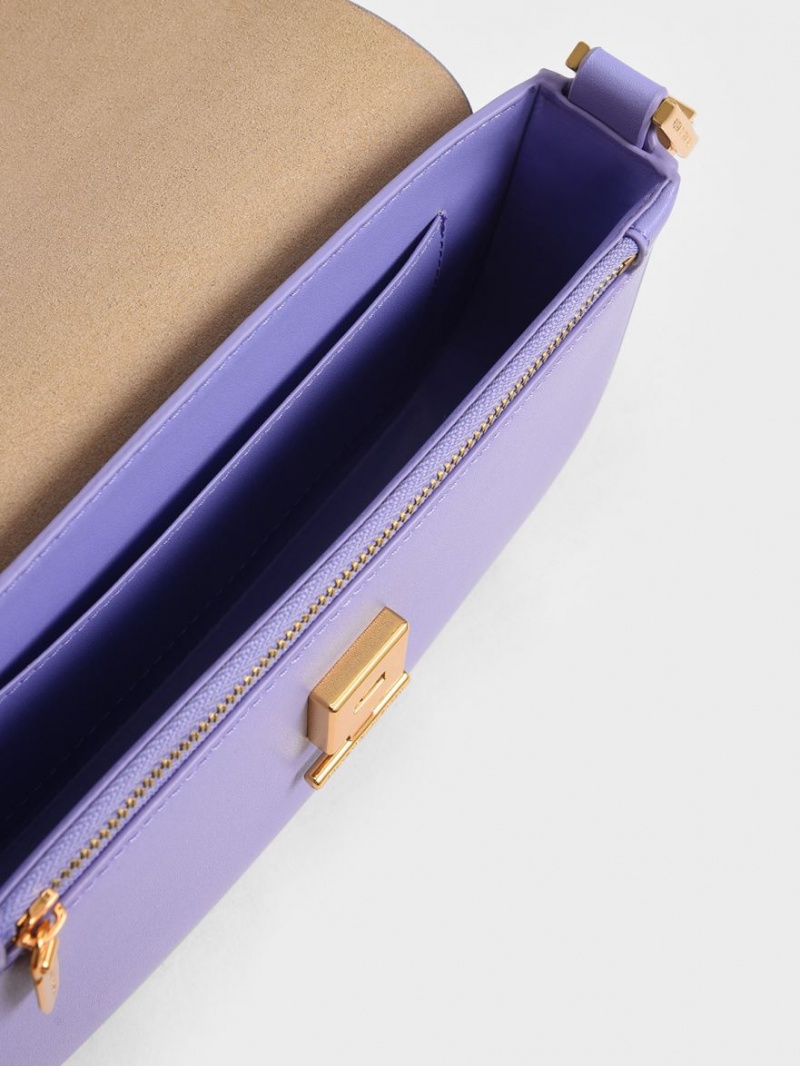 Geanta De Umar Charles & Keith Koa Square Push-Lock Violet | 462WXEIPM