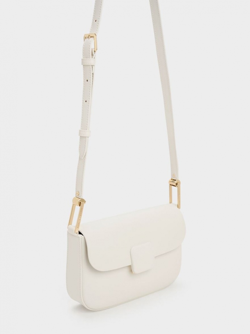 Geanta De Umar Charles & Keith Koa Square Push-Lock Albi | 852MAKTBF