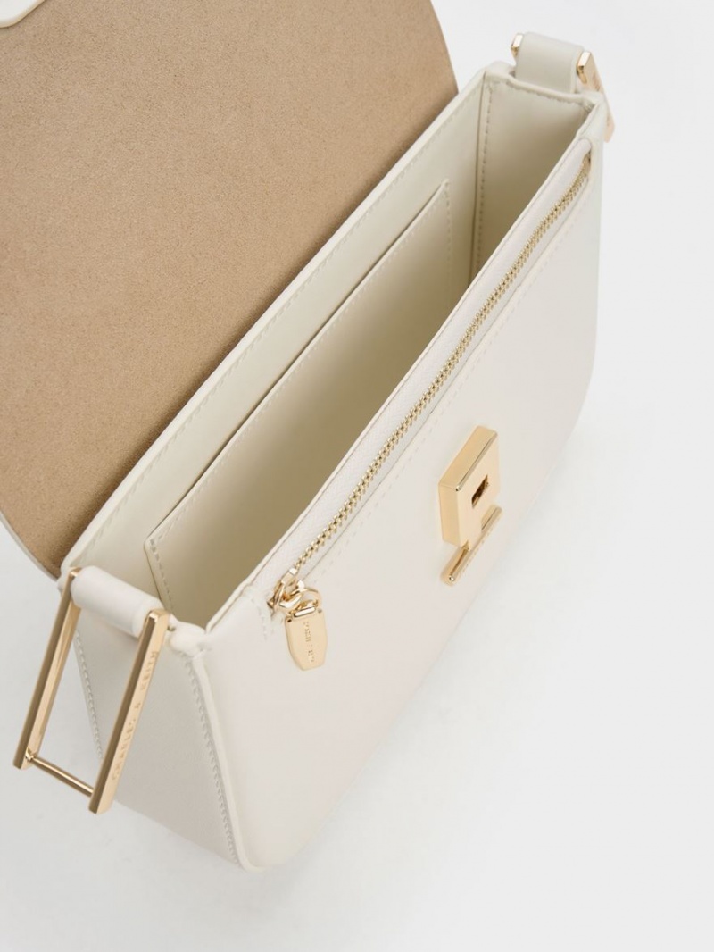 Geanta De Umar Charles & Keith Koa Square Push-Lock Albi | 852MAKTBF