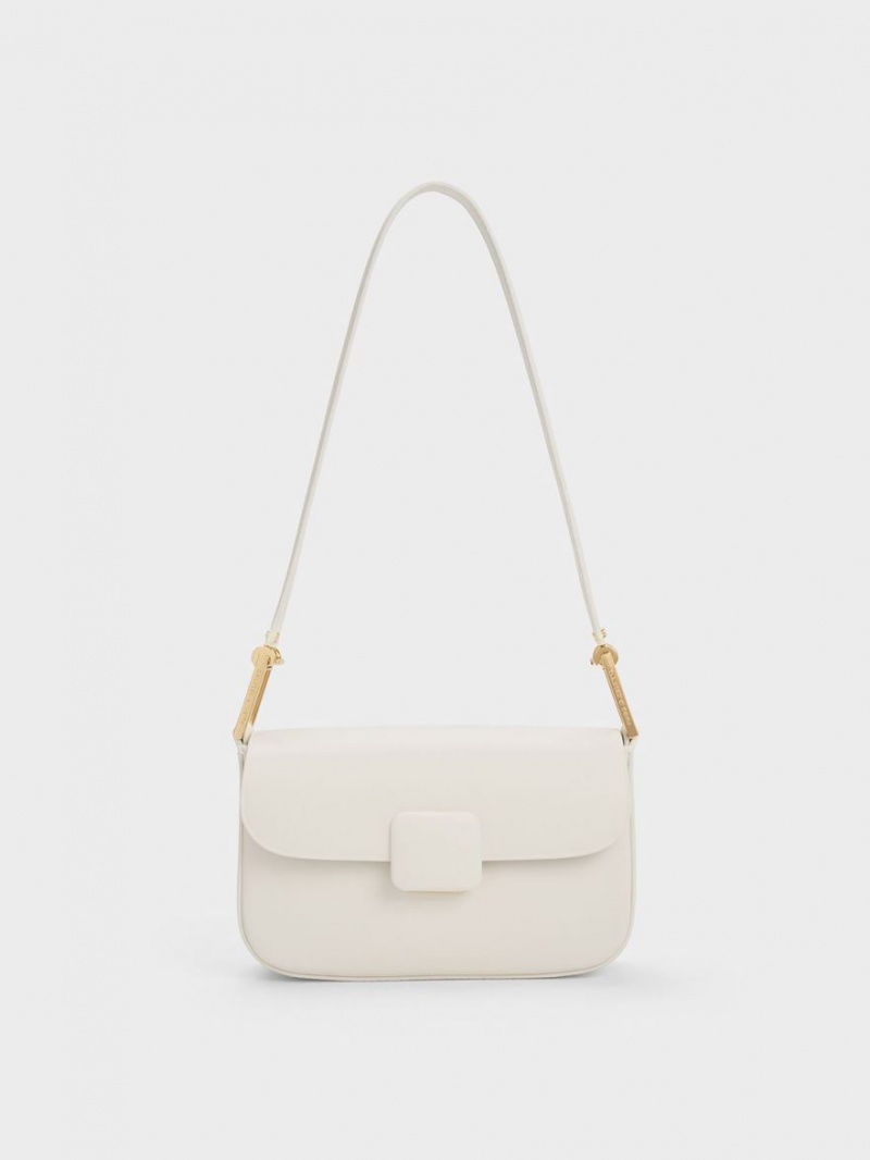 Geanta De Umar Charles & Keith Koa Square Push-Lock Albi | 852MAKTBF