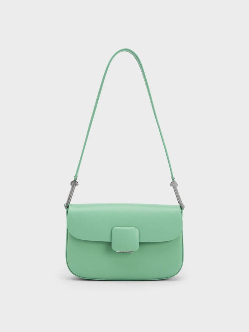 Geanta De Umar Charles & Keith Koa Square Push-Lock Verzi | 708RNAOLQ