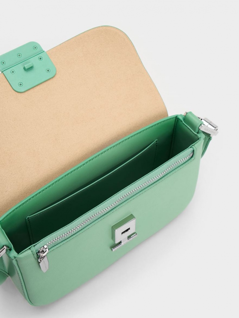 Geanta De Umar Charles & Keith Koa Square Push-Lock Verzi | 708RNAOLQ