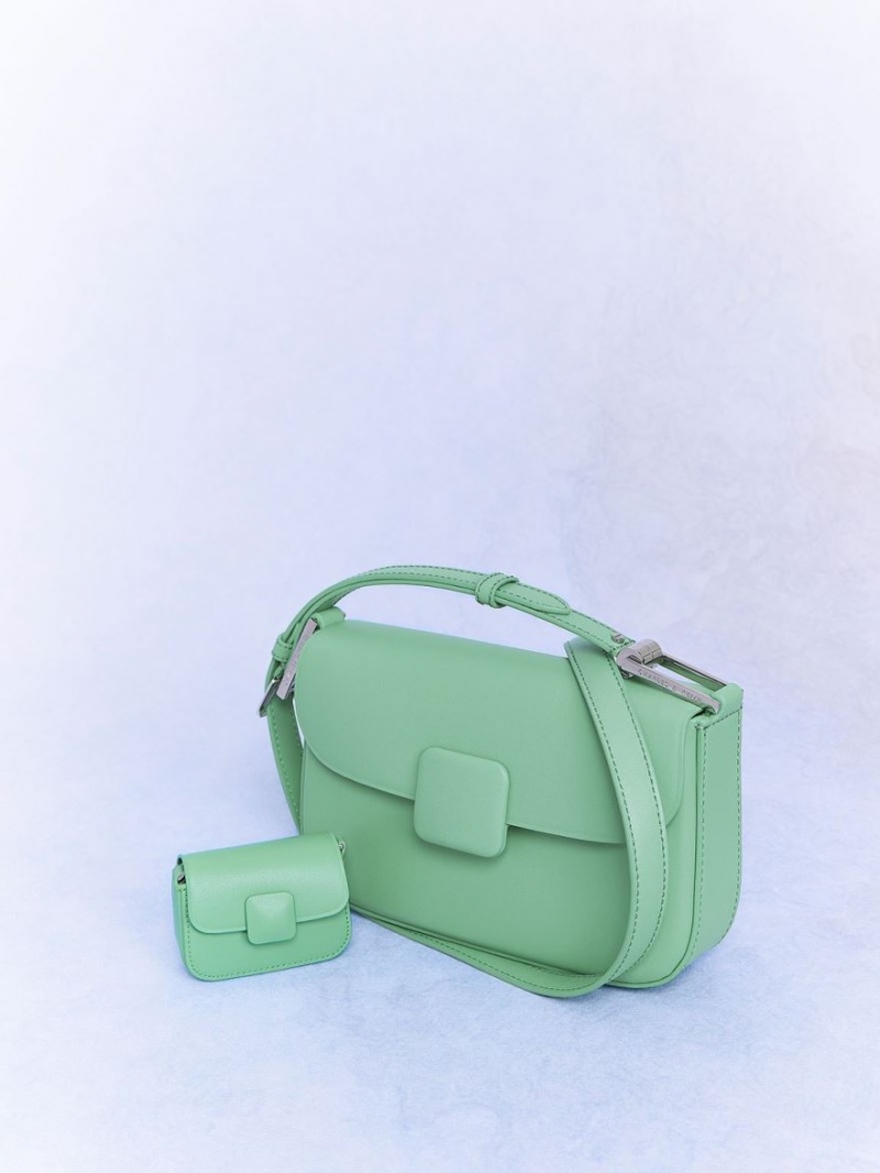 Geanta De Umar Charles & Keith Koa Square Push-Lock Verzi | 708RNAOLQ