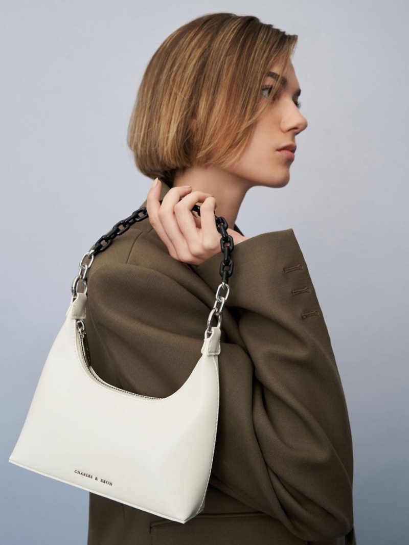 Geanta De Umar Charles & Keith Koi Chain Handle Albi | 569HFUWZV
