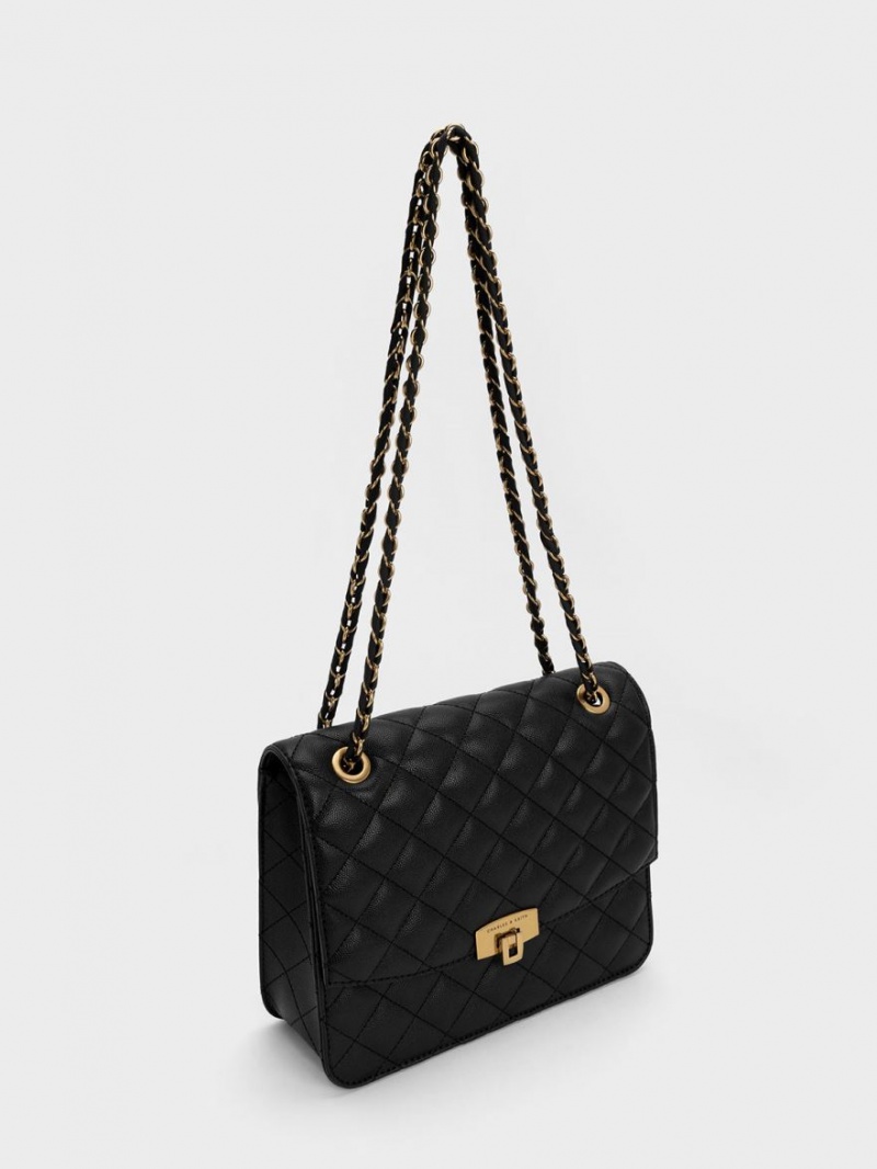 Geanta De Umar Charles & Keith Matlasat Chain Curea Negrii | 726VNMBTS