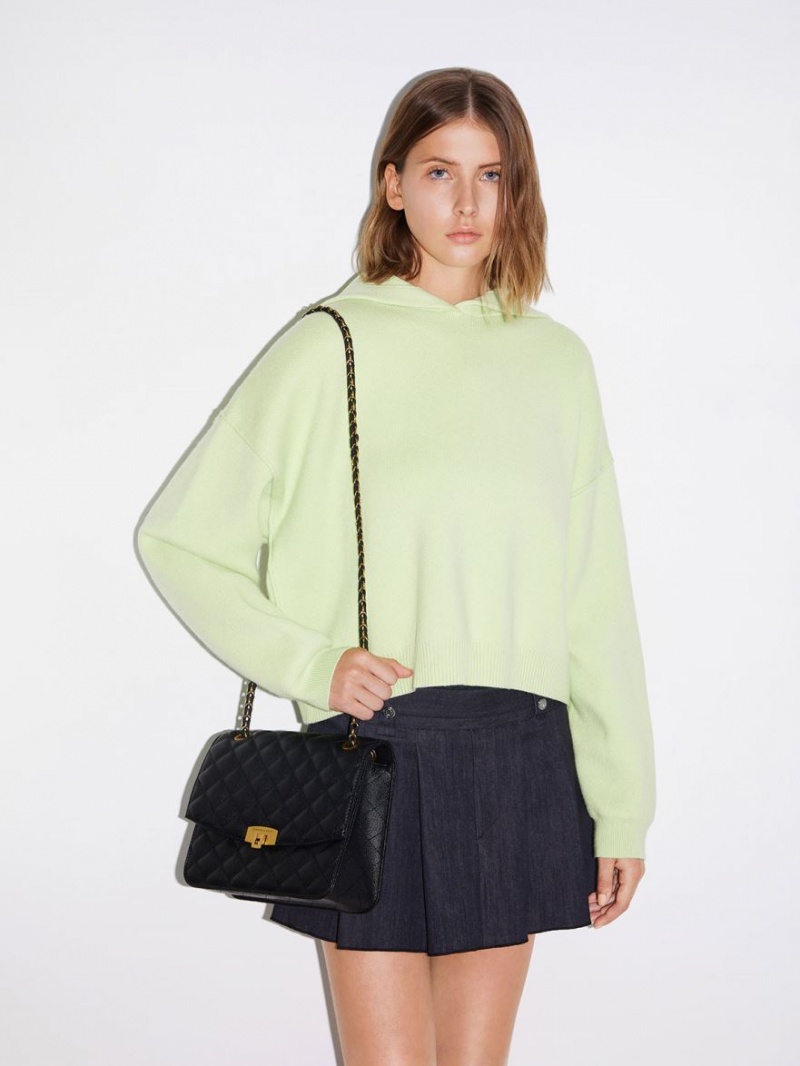 Geanta De Umar Charles & Keith Matlasat Chain Curea Negrii | 726VNMBTS