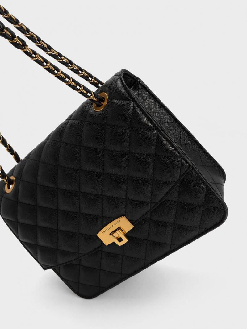 Geanta De Umar Charles & Keith Matlasat Chain Curea Negrii | 726VNMBTS