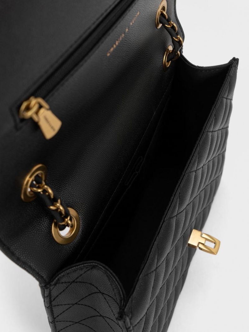 Geanta De Umar Charles & Keith Matlasat Chain Curea Negrii | 726VNMBTS
