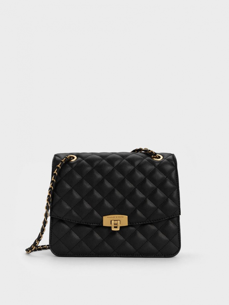 Geanta De Umar Charles & Keith Matlasat Chain Curea Negrii | 726VNMBTS