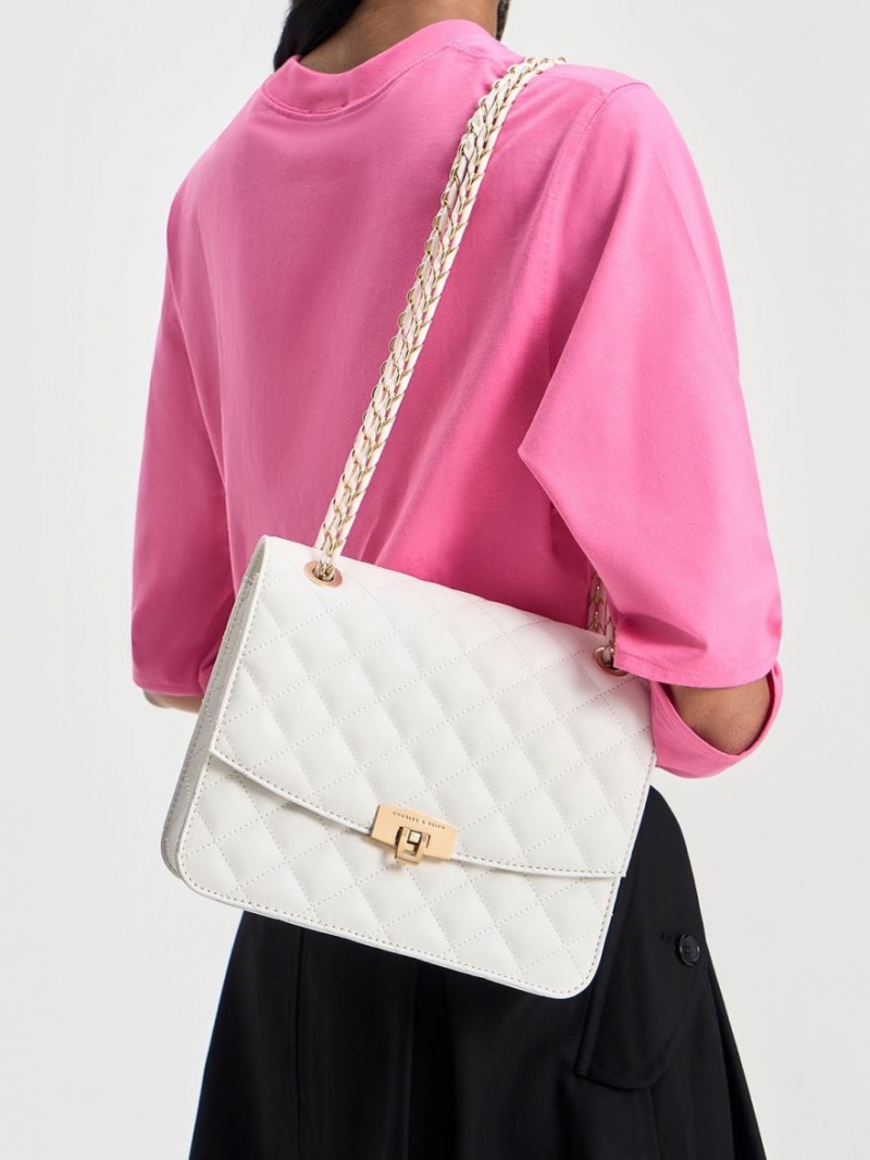 Geanta De Umar Charles & Keith Matlasat Chain Curea Albi | 752OSKTXF