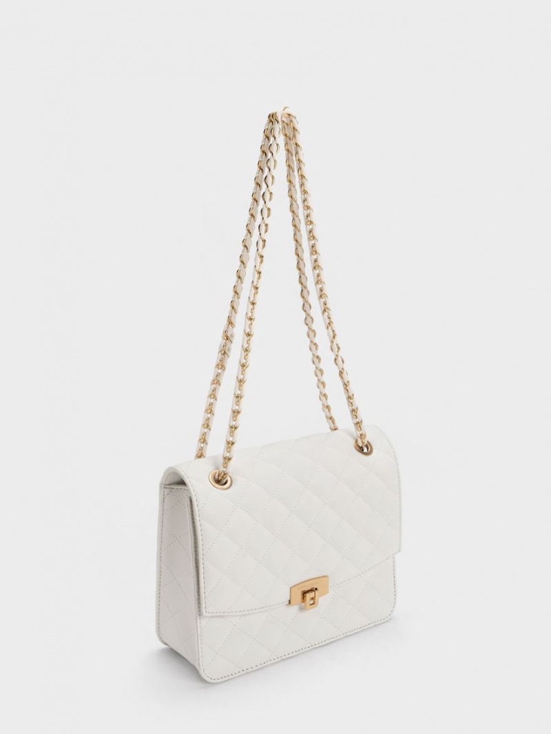 Geanta De Umar Charles & Keith Matlasat Chain Curea Albi | 752OSKTXF