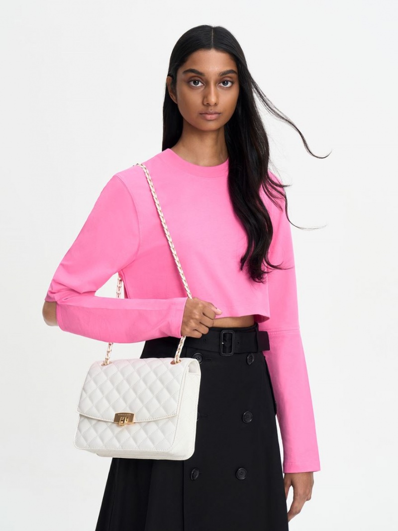 Geanta De Umar Charles & Keith Matlasat Chain Curea Albi | 752OSKTXF