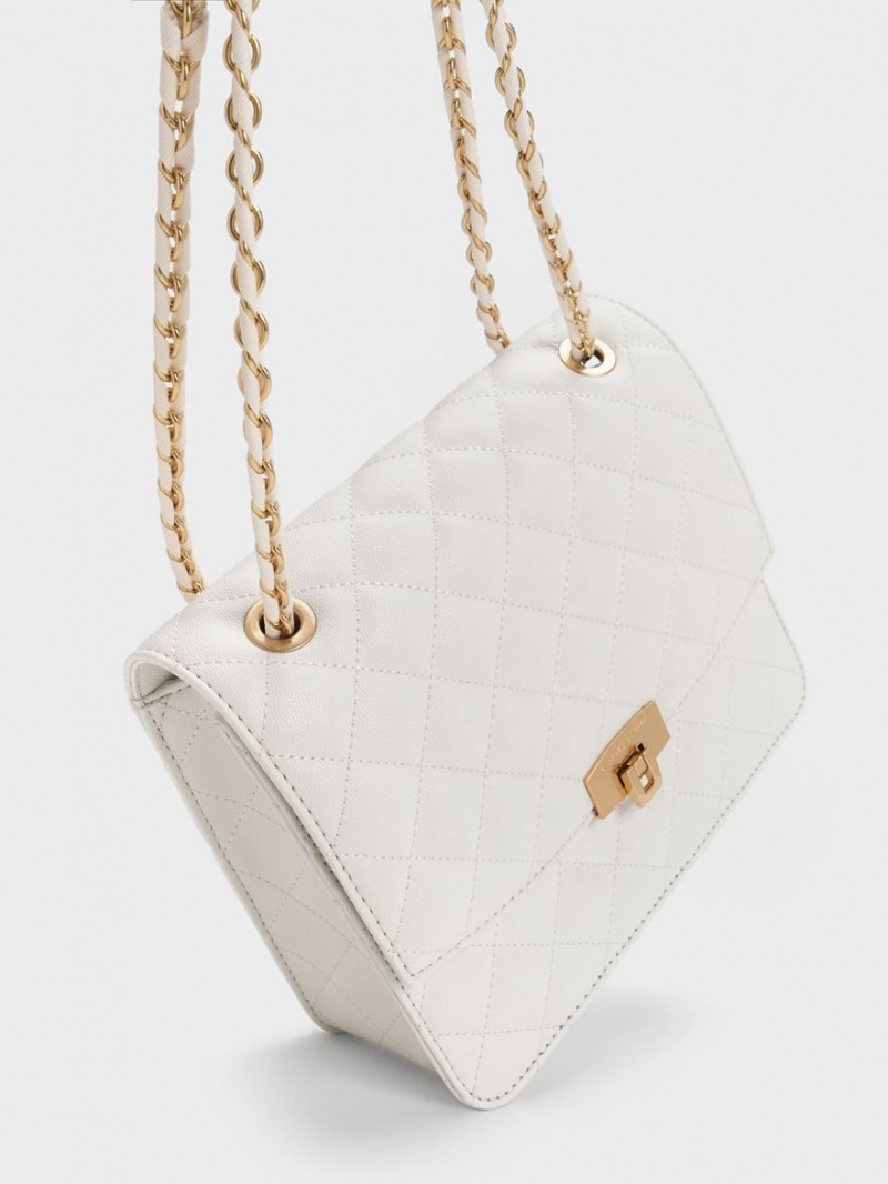 Geanta De Umar Charles & Keith Matlasat Chain Curea Albi | 752OSKTXF