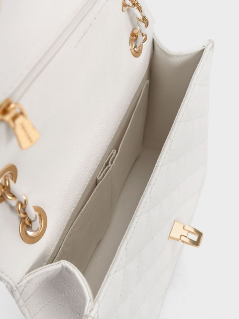 Geanta De Umar Charles & Keith Matlasat Chain Curea Albi | 752OSKTXF