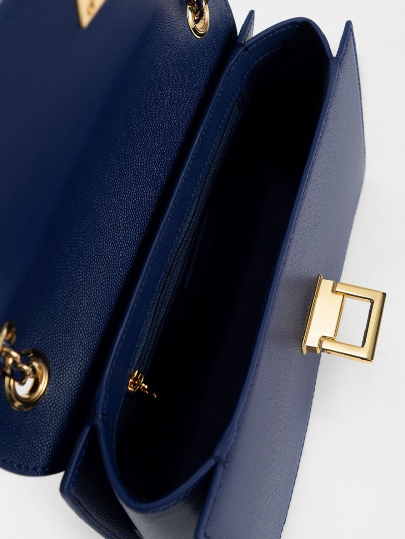 Geanta De Umar Charles & Keith Metallic Accent Front Flap Bleumarin | 481DSTZFI