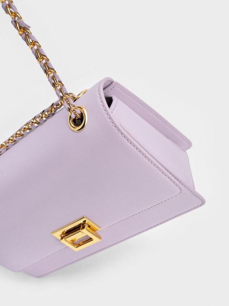 Geanta De Umar Charles & Keith Metallic Accent Front Flap Violet | 851YPXMZR