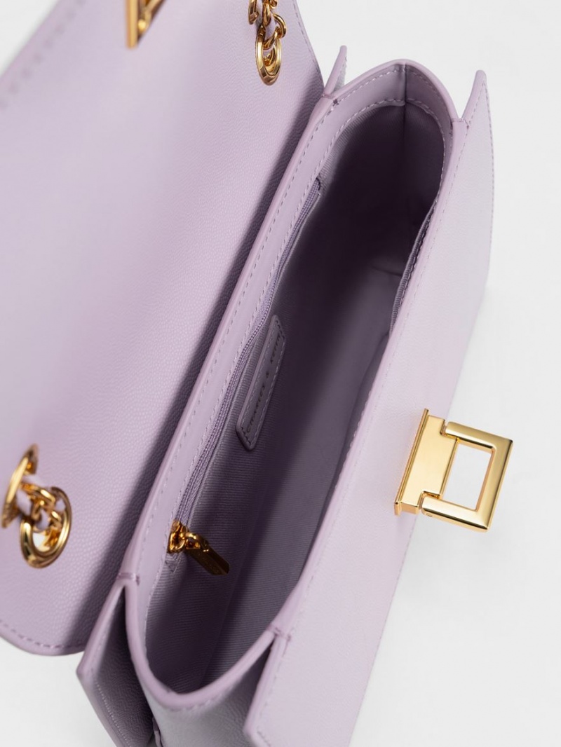 Geanta De Umar Charles & Keith Metallic Accent Front Flap Violet | 851YPXMZR