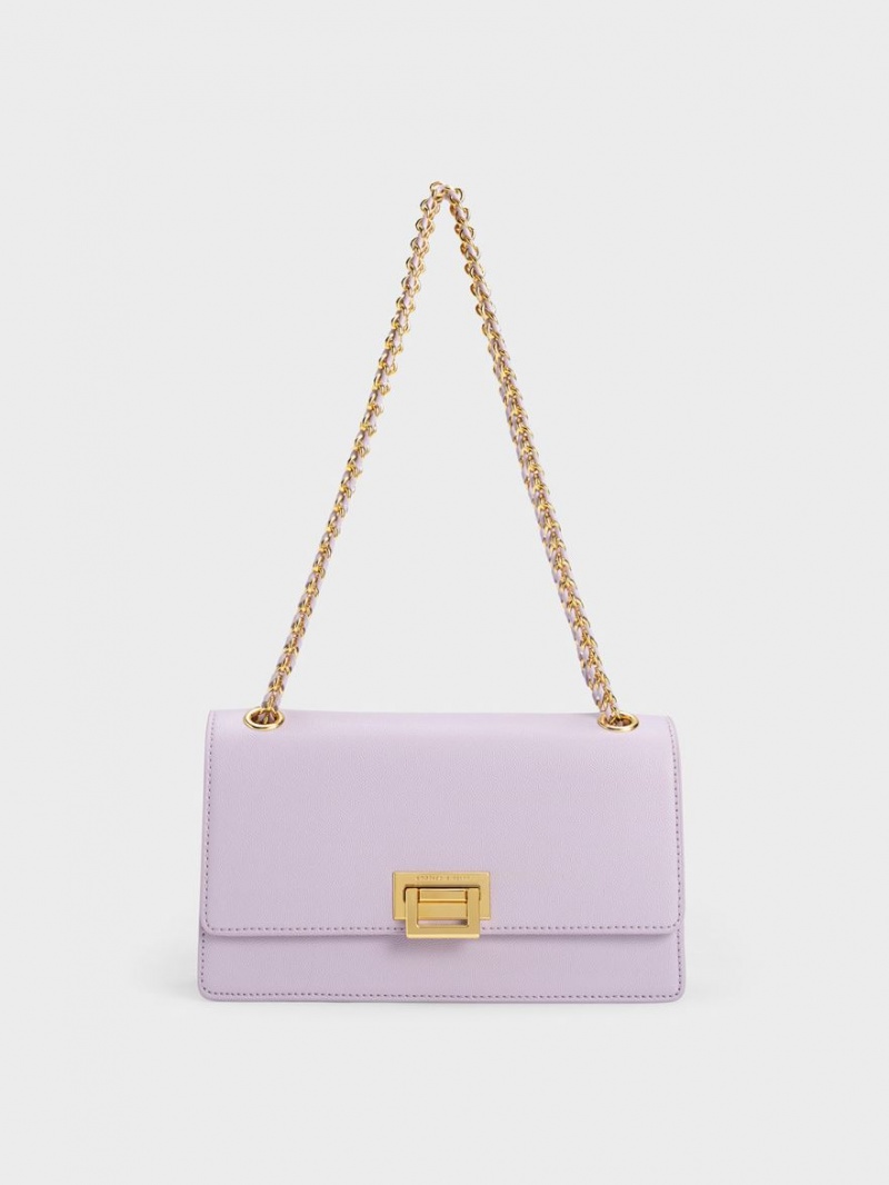 Geanta De Umar Charles & Keith Metallic Accent Front Flap Violet | 851YPXMZR