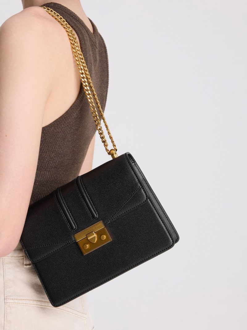 Geanta De Umar Charles & Keith Metallic Push-Lock Negrii | 134QDTJFW