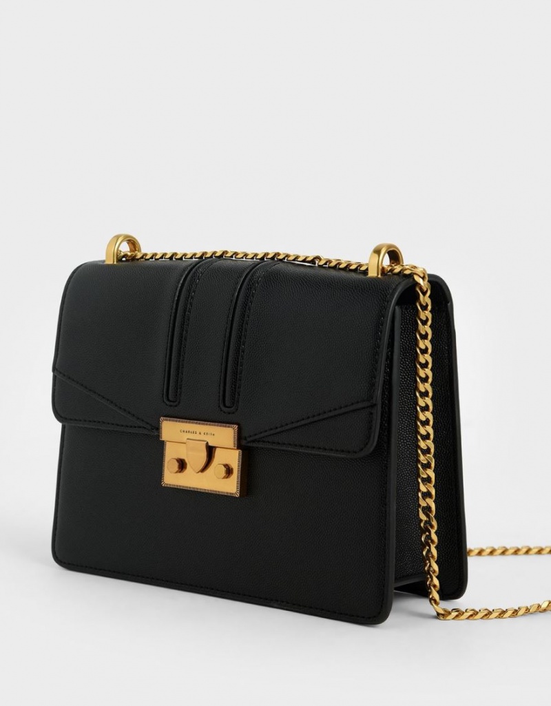 Geanta De Umar Charles & Keith Metallic Push-Lock Negrii | 134QDTJFW
