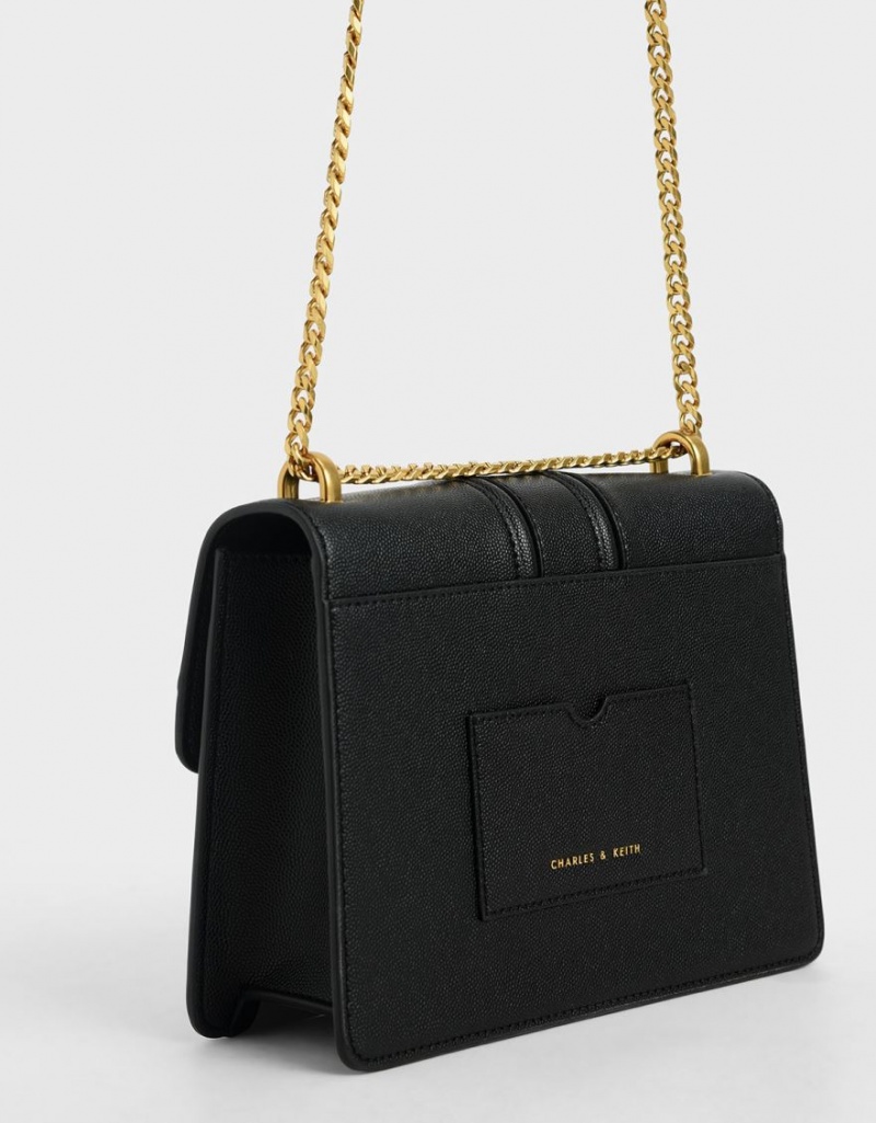 Geanta De Umar Charles & Keith Metallic Push-Lock Negrii | 134QDTJFW