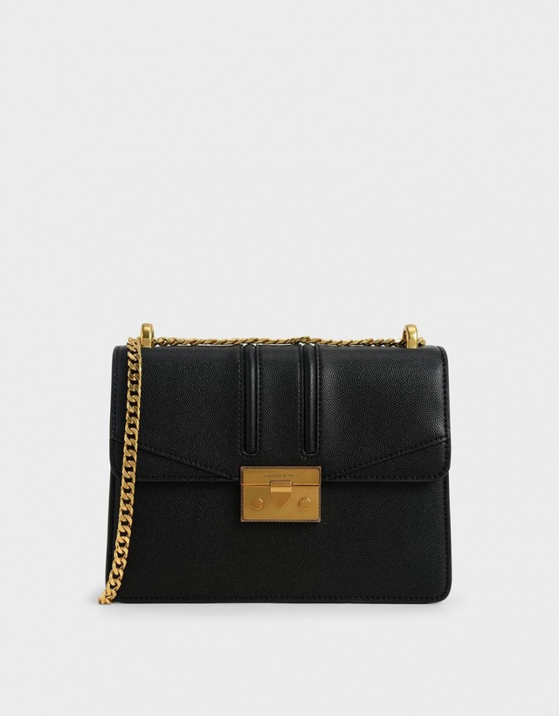 Geanta De Umar Charles & Keith Metallic Push-Lock Negrii | 134QDTJFW