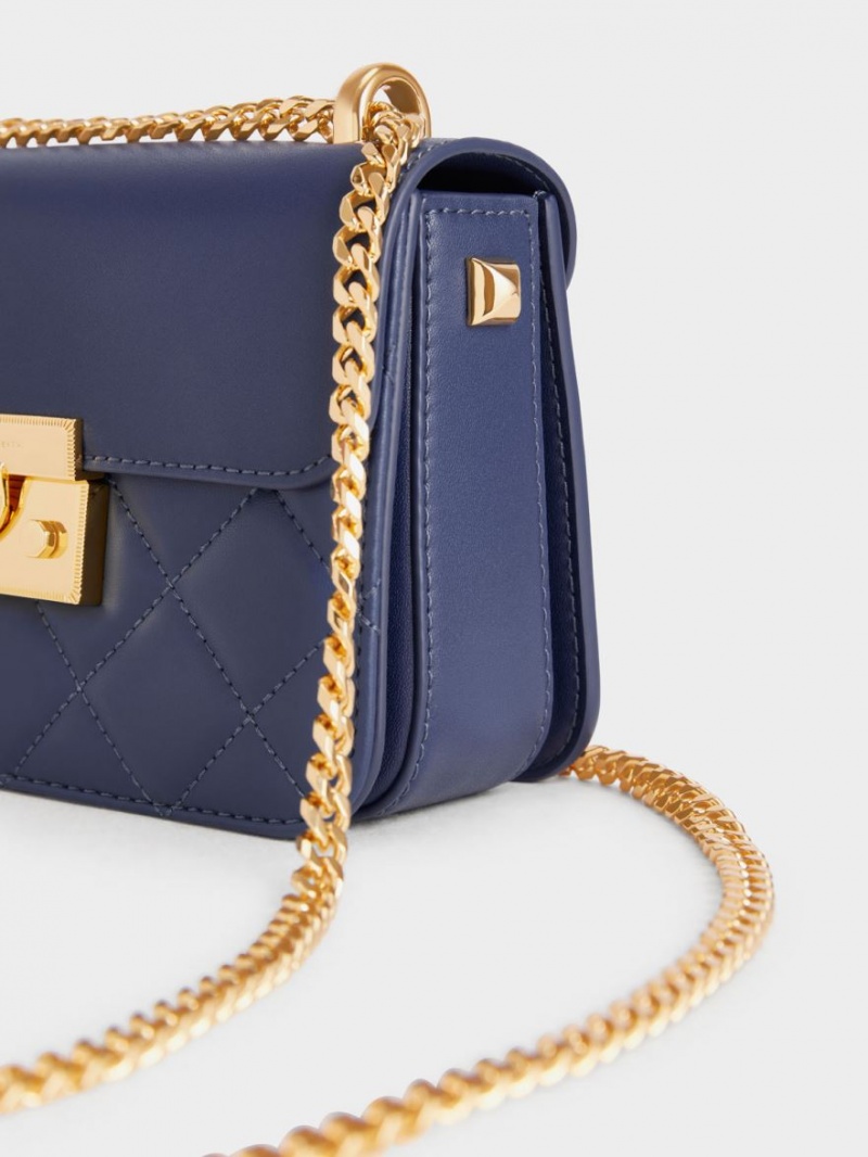 Geanta De Umar Charles & Keith Metallic Push-Lock Chain Bleumarin | 409YTIZCV