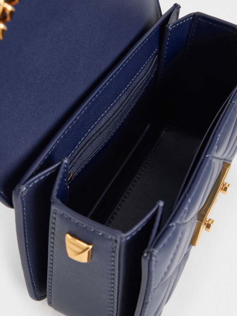 Geanta De Umar Charles & Keith Metallic Push-Lock Chain Bleumarin | 409YTIZCV