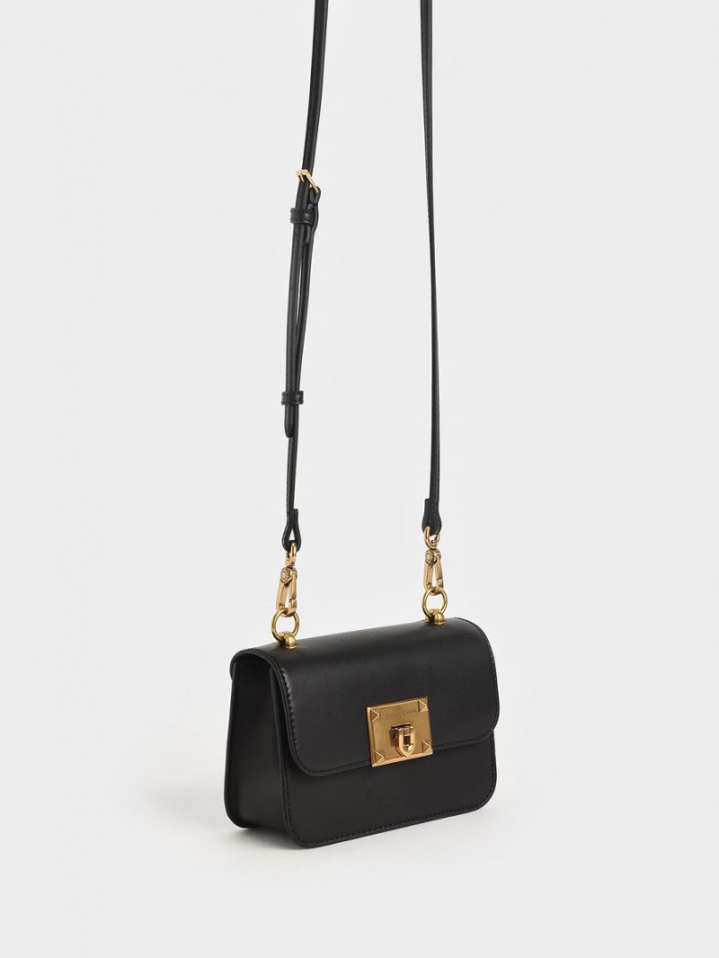 Geanta De Umar Charles & Keith Metallic Turn-Lock Negrii | 473GJRFNP