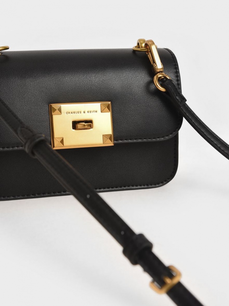 Geanta De Umar Charles & Keith Metallic Turn-Lock Negrii | 473GJRFNP
