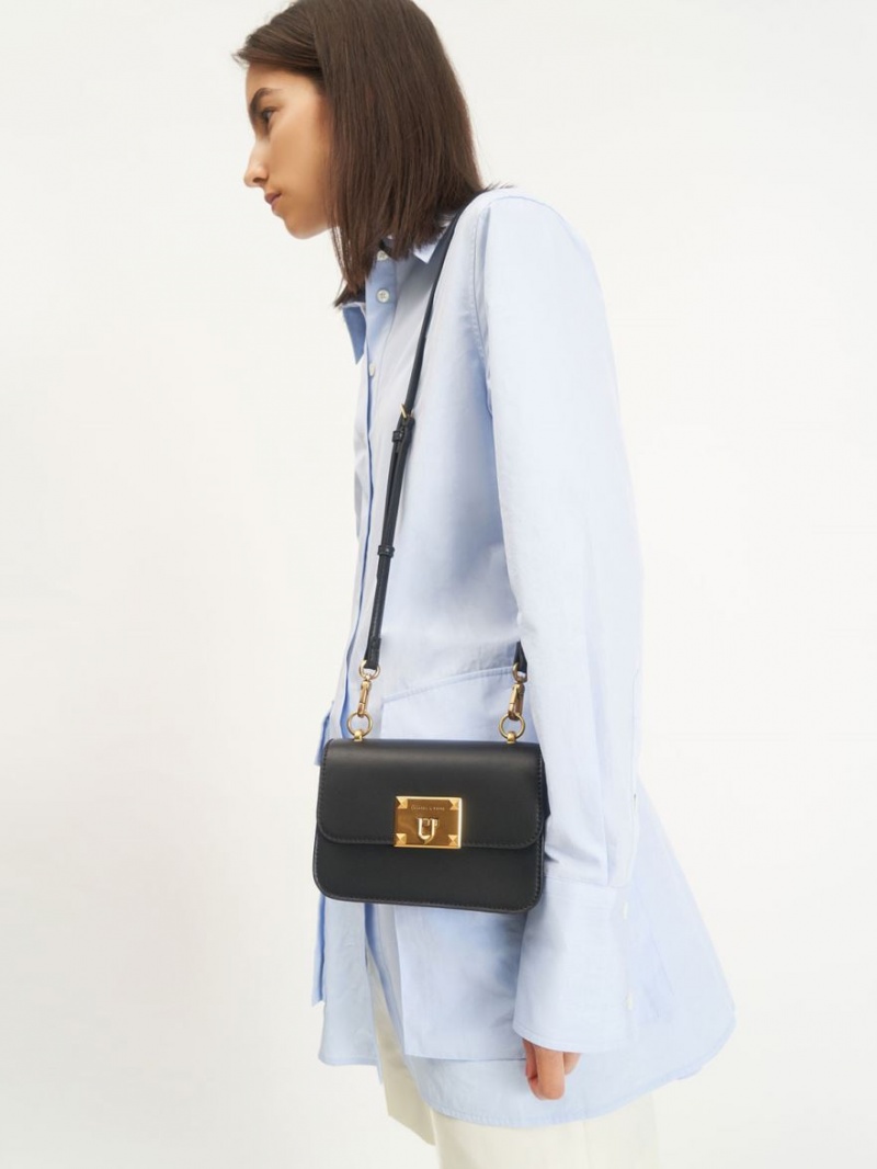 Geanta De Umar Charles & Keith Metallic Turn-Lock Negrii | 473GJRFNP