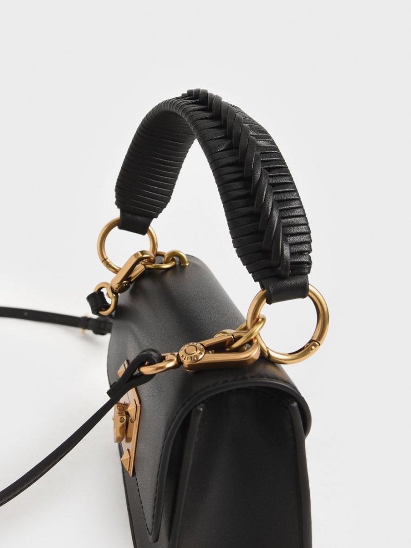 Geanta De Umar Charles & Keith Metallic Turn-Lock Negrii | 473GJRFNP