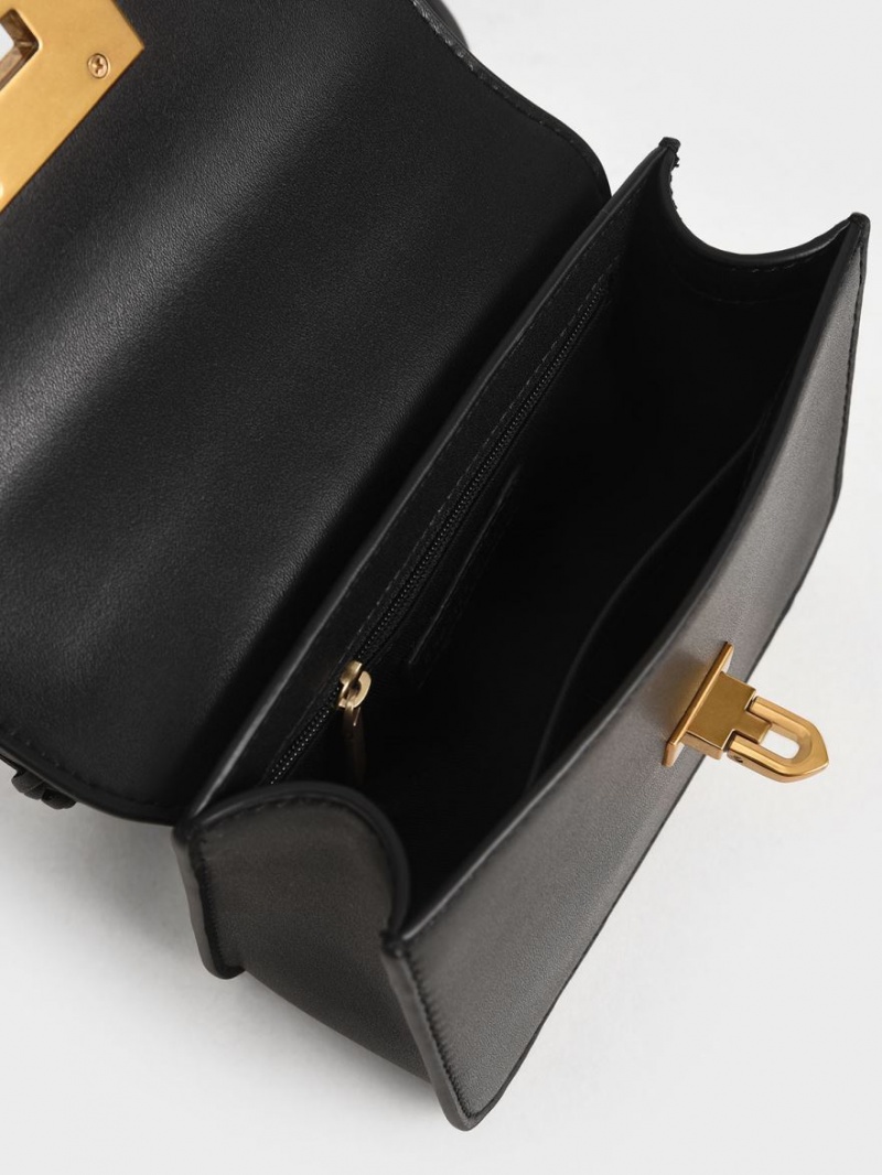 Geanta De Umar Charles & Keith Metallic Turn-Lock Negrii | 473GJRFNP