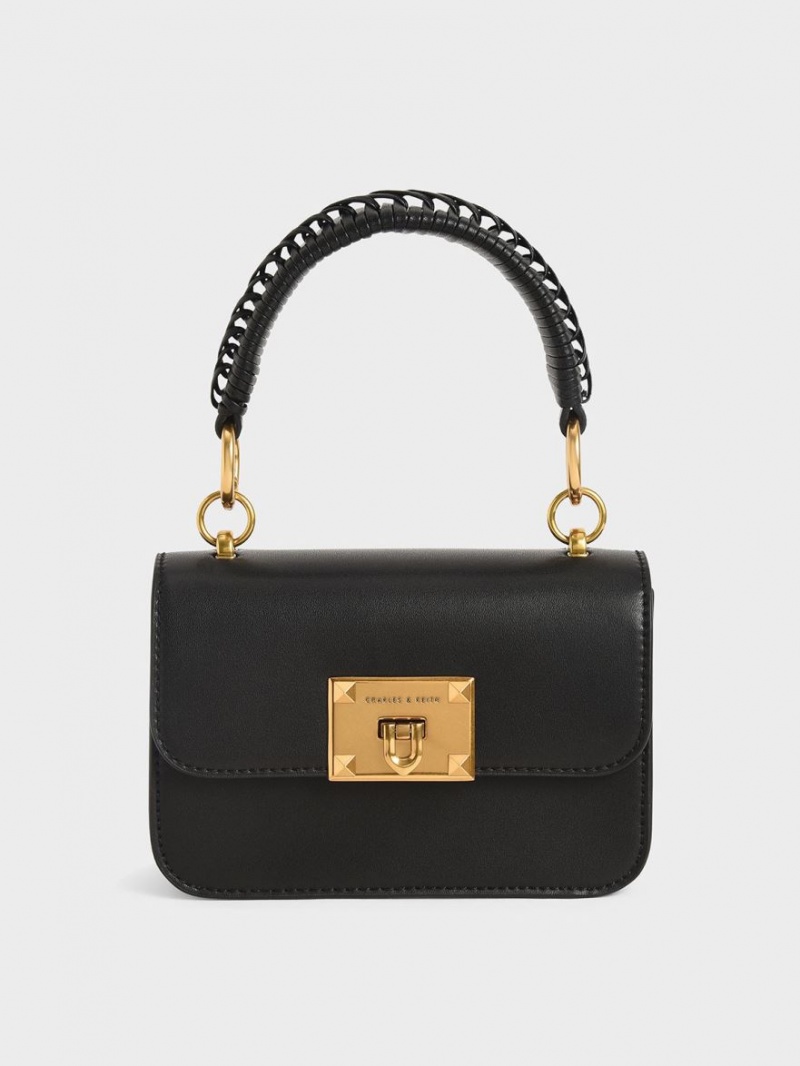 Geanta De Umar Charles & Keith Metallic Turn-Lock Negrii | 473GJRFNP