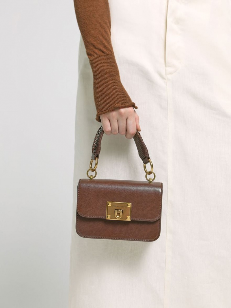 Geanta De Umar Charles & Keith Metallic Turn-Lock Ciocolata | 238SDHAIK