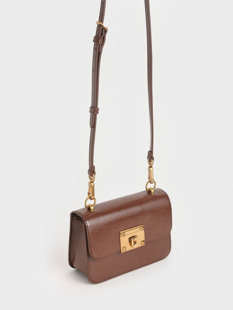 Geanta De Umar Charles & Keith Metallic Turn-Lock Ciocolata | 238SDHAIK