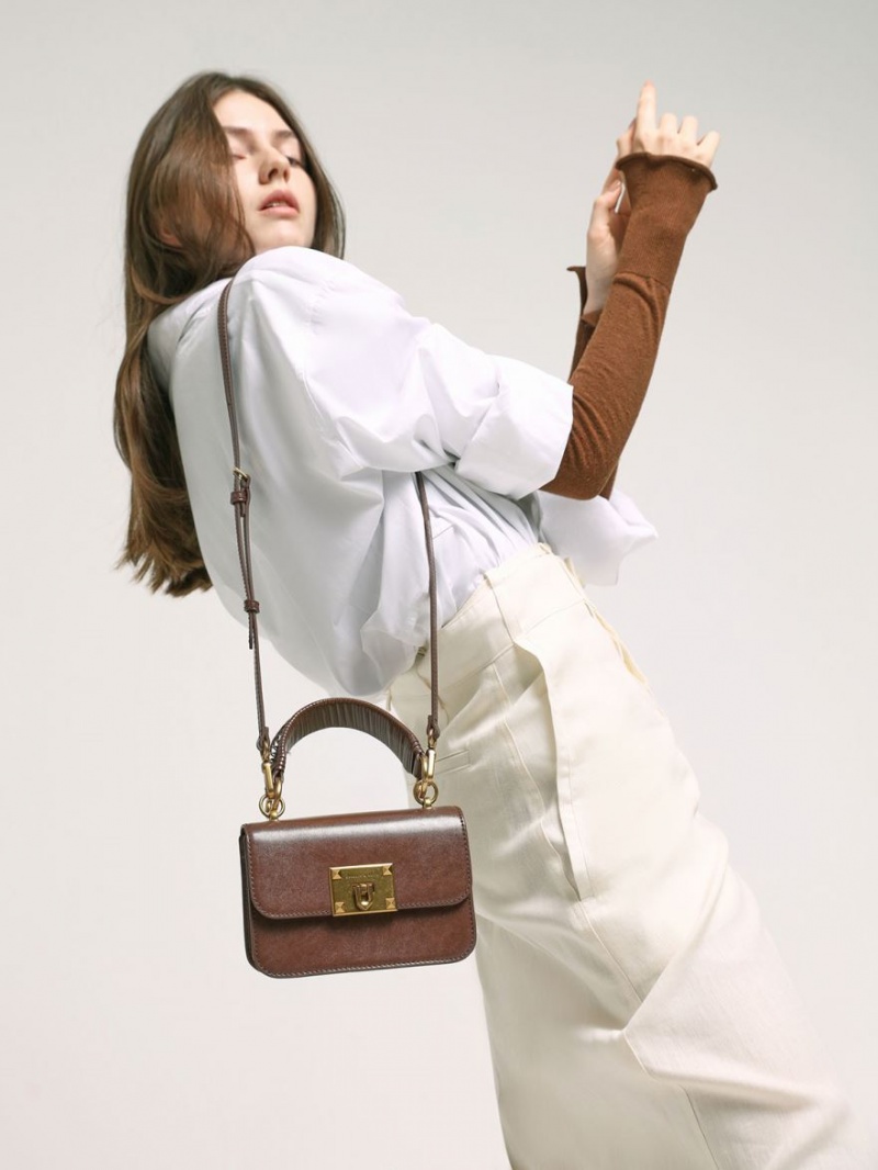 Geanta De Umar Charles & Keith Metallic Turn-Lock Ciocolata | 238SDHAIK