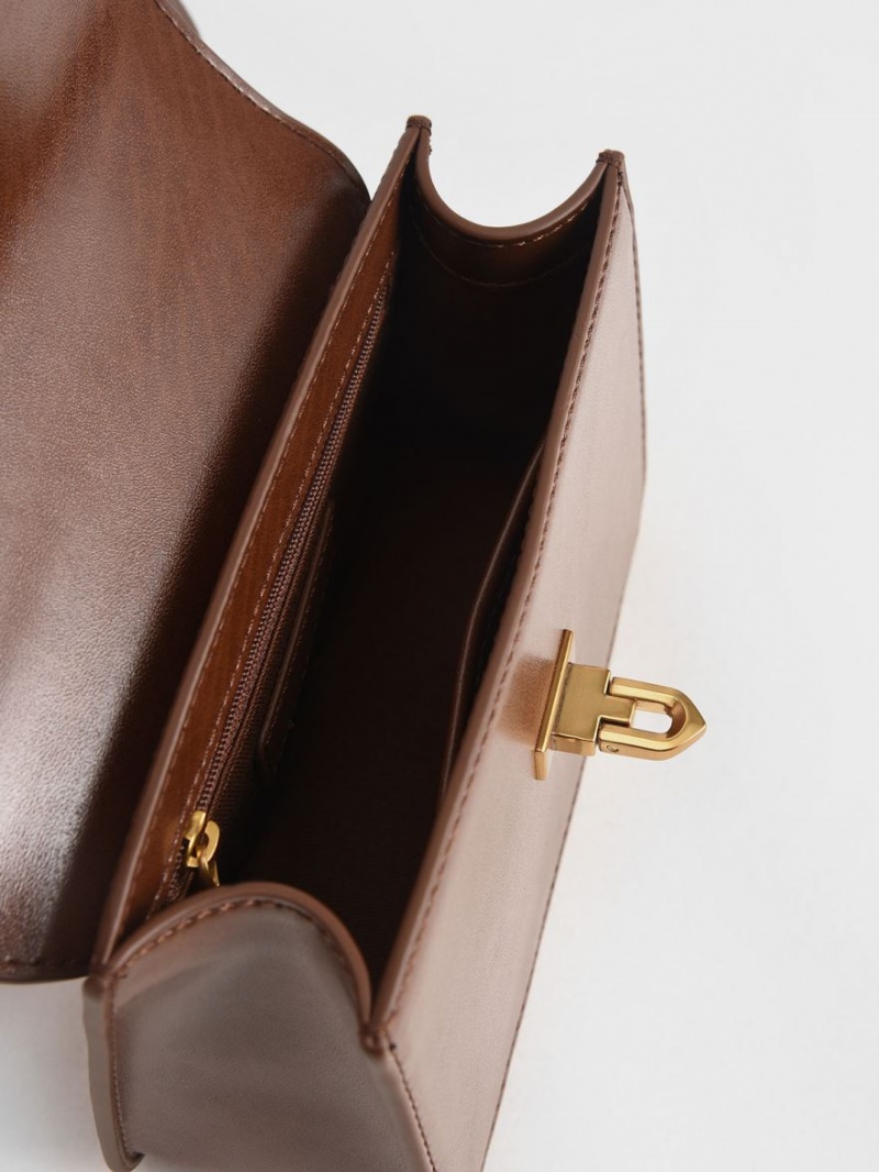 Geanta De Umar Charles & Keith Metallic Turn-Lock Ciocolata | 238SDHAIK