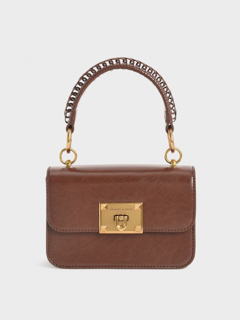 Geanta De Umar Charles & Keith Metallic Turn-Lock Ciocolata | 238SDHAIK