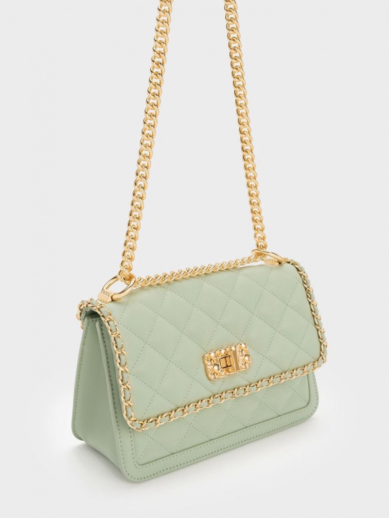 Geanta De Umar Charles & Keith Micaela Matlasat Braided Chain Verzi | 106CEPNHK