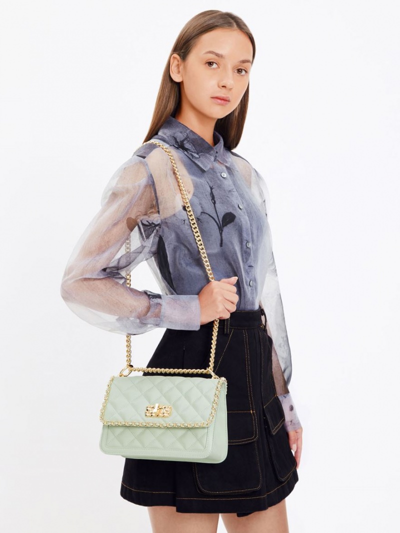 Geanta De Umar Charles & Keith Micaela Matlasat Braided Chain Verzi | 106CEPNHK