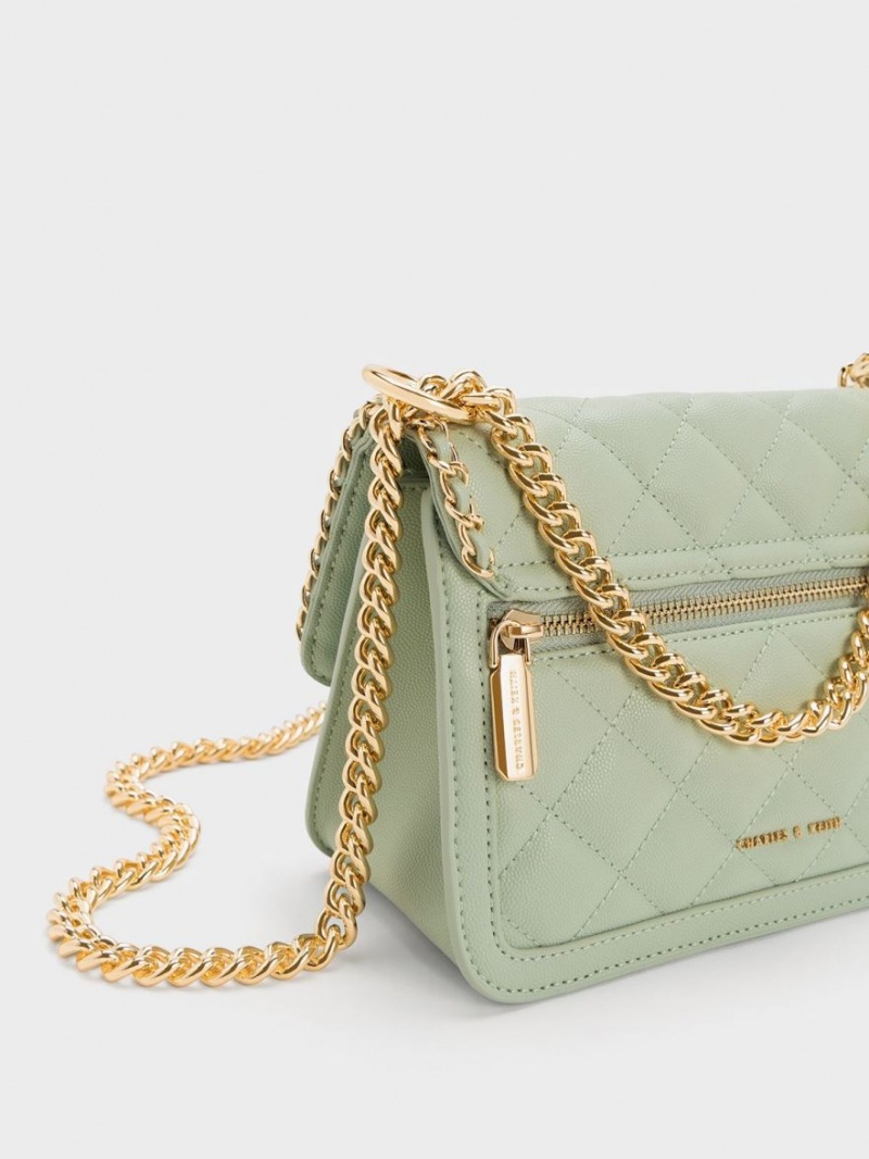 Geanta De Umar Charles & Keith Micaela Matlasat Braided Chain Verzi | 106CEPNHK