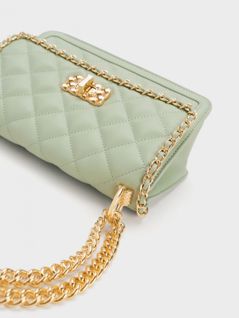 Geanta De Umar Charles & Keith Micaela Matlasat Braided Chain Verzi | 106CEPNHK