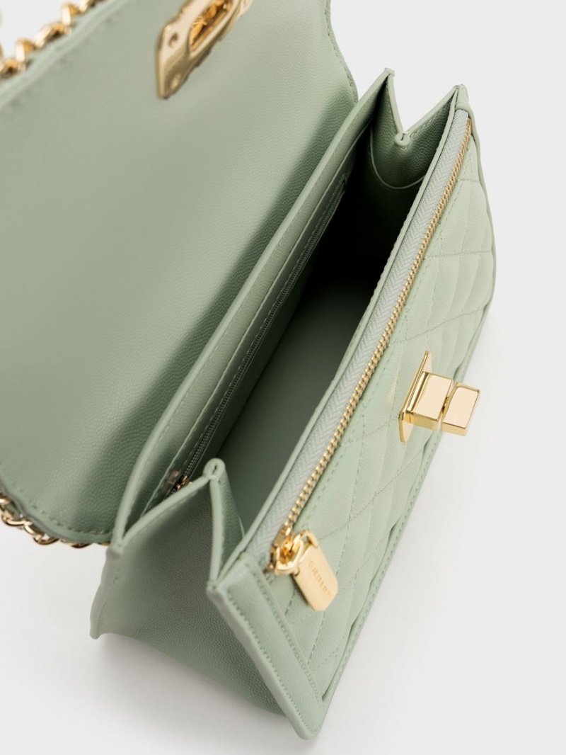 Geanta De Umar Charles & Keith Micaela Matlasat Braided Chain Verzi | 106CEPNHK