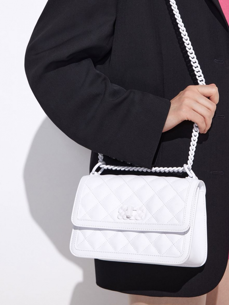 Geanta De Umar Charles & Keith Micaela Matlasat Chain Albi | 817FYLJSD
