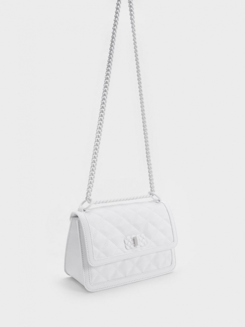 Geanta De Umar Charles & Keith Micaela Matlasat Chain Albi | 817FYLJSD