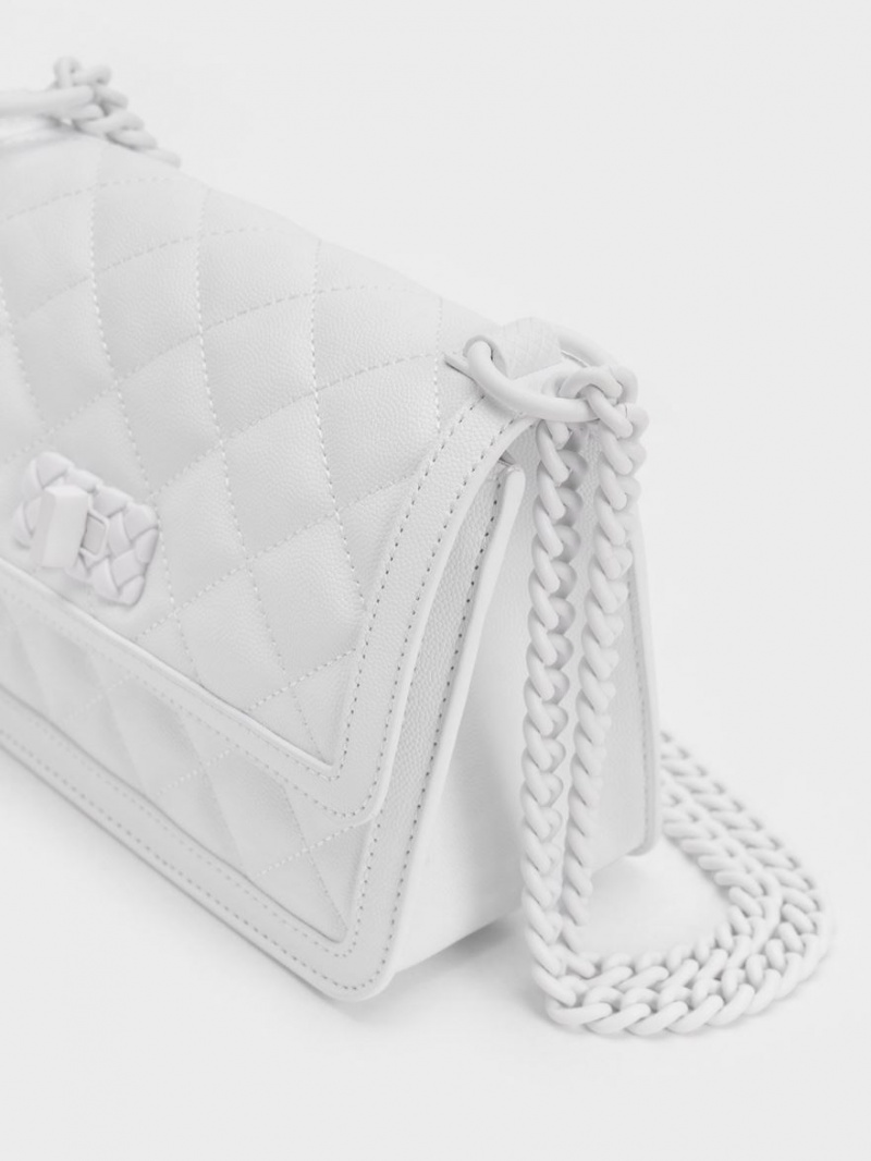 Geanta De Umar Charles & Keith Micaela Matlasat Chain Albi | 817FYLJSD