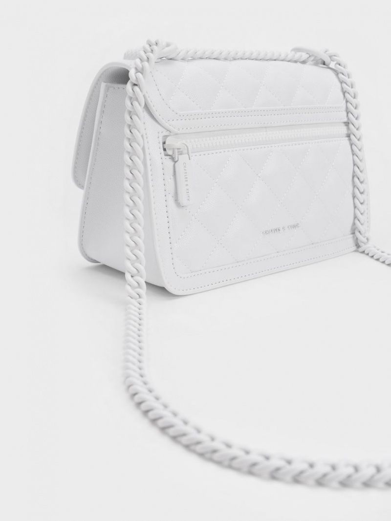 Geanta De Umar Charles & Keith Micaela Matlasat Chain Albi | 817FYLJSD